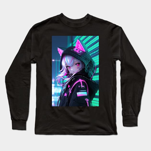 Neko anime girl Long Sleeve T-Shirt by obstinator